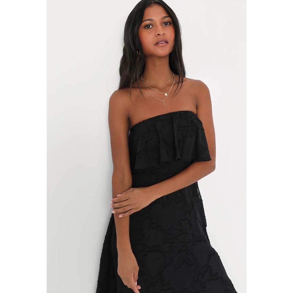 Love You So Truly Black Burnout Floral Strapless Midi Dress Size Medium - Picture 2 of 13